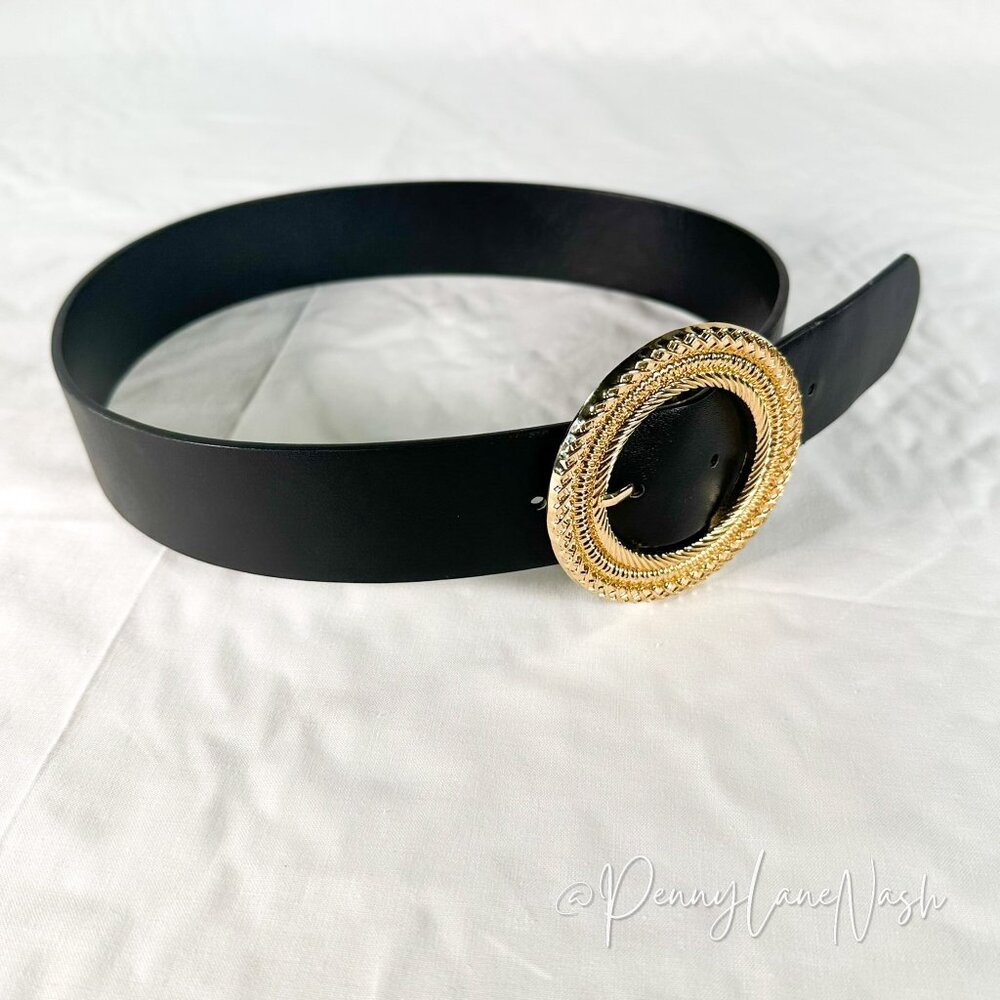 Forever21 Golden Round Buckle Faux Leather 65cm Belt Size S/M - Picture 4 of 4